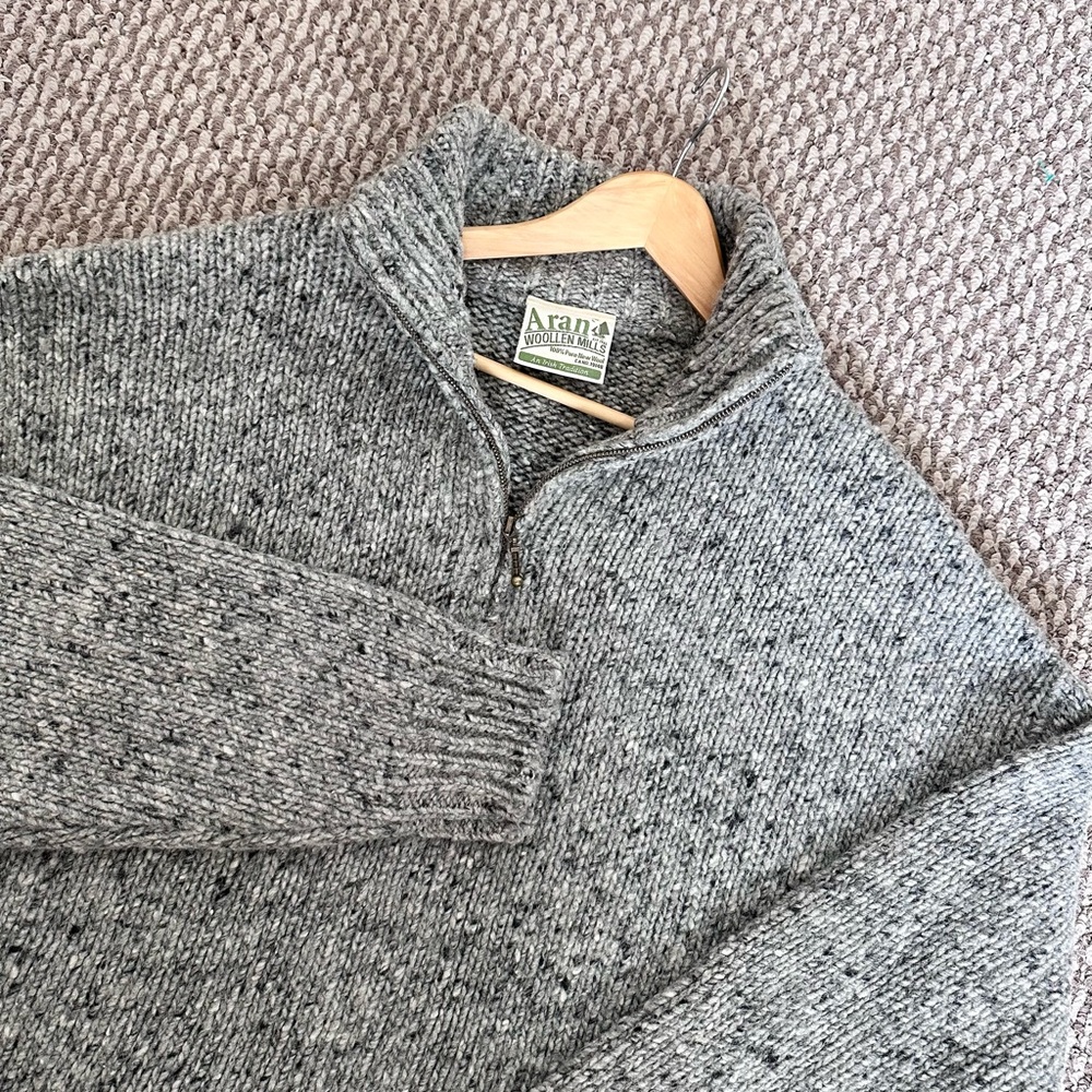 Aran Woollen Mills Grey Irish Wool Quarter Zip Sweater Men’s XXL